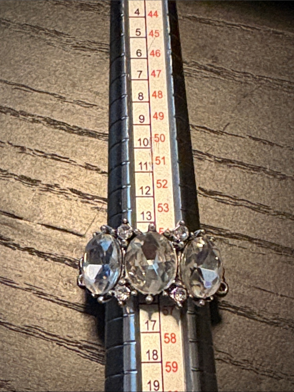 Crystal Three-Stone Silver Adjustable Ring - Clear J41